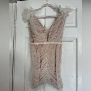 NWT LUXXEL White-Nude Tulle Mini Dress